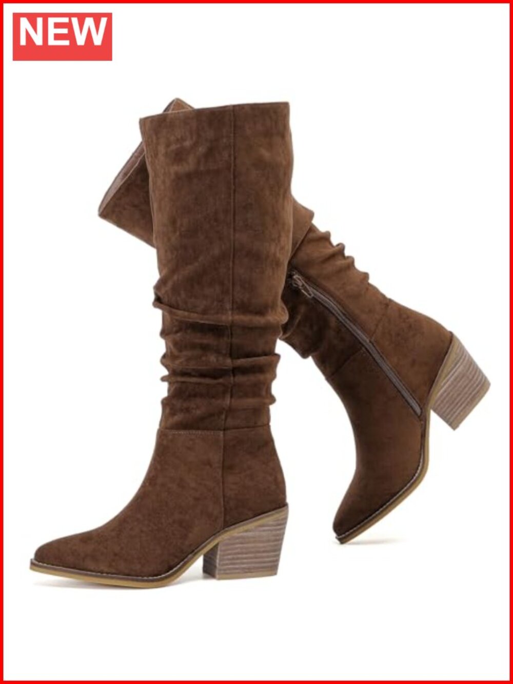 Women's Knee High Slouchy Heeled Boots Pointed Toe Block Heel Fall Winter